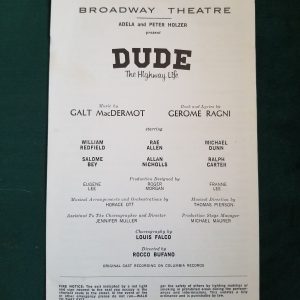 Dude(Macdermott-Ragni) 1972 playbills were 4 pages preview